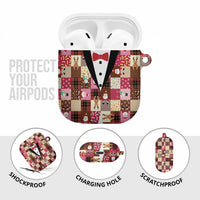 Christmas Patchwork Fake Tuxedo AirPods Case Santa and Reindeer Pink Plaid Style - Wonder Print Shop