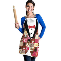 Christmas Patchwork Fake Tuxedo Apron Santa and Reindeer Pink Plaid Style - Wonder Print Shop