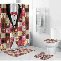 Christmas Patchwork Fake Tuxedo Bathroom Set Santa and Reindeer Pink Plaid Style - Wonder Print Shop