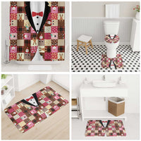 Christmas Patchwork Fake Tuxedo Bathroom Set Santa and Reindeer Pink Plaid Style - Wonder Print Shop