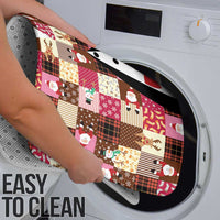 Christmas Patchwork Fake Tuxedo Bathroom Set Santa and Reindeer Pink Plaid Style - Wonder Print Shop