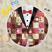 Christmas Patchwork Fake Tuxedo Beach Blanket Santa and Reindeer Pink Plaid Style - Wonder Print Shop