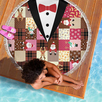 Christmas Patchwork Fake Tuxedo Beach Blanket Santa and Reindeer Pink Plaid Style - Wonder Print Shop