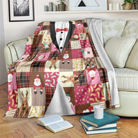 Christmas Patchwork Fake Tuxedo Blanket Santa and Reindeer Pink Plaid Style - Wonder Print Shop