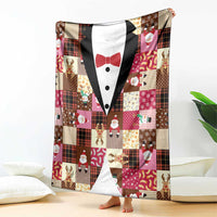 Christmas Patchwork Fake Tuxedo Blanket Santa and Reindeer Pink Plaid Style - Wonder Print Shop