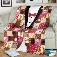 Christmas Patchwork Fake Tuxedo Blanket Santa and Reindeer Pink Plaid Style - Wonder Print Shop