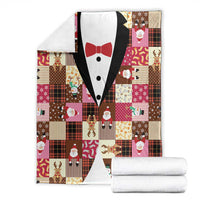 Christmas Patchwork Fake Tuxedo Blanket Santa and Reindeer Pink Plaid Style - Wonder Print Shop