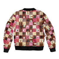 Christmas Patchwork Fake Tuxedo Bomber Jacket Santa and Reindeer Pink Plaid Style - Wonder Print Shop