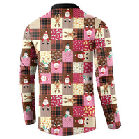 Christmas Patchwork Fake Tuxedo Button Sweatshirt Santa and Reindeer Pink Plaid Style - Wonder Print Shop