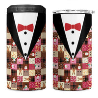 Christmas Patchwork Fake Tuxedo 4 in 1 Can Cooler Tumbler Santa and Reindeer Pink Plaid Style - Wonder Print Shop