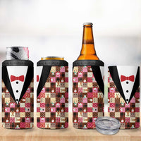 Christmas Patchwork Fake Tuxedo 4 in 1 Can Cooler Tumbler Santa and Reindeer Pink Plaid Style - Wonder Print Shop