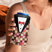 Christmas Patchwork Fake Tuxedo 4 in 1 Can Cooler Tumbler Santa and Reindeer Pink Plaid Style - Wonder Print Shop