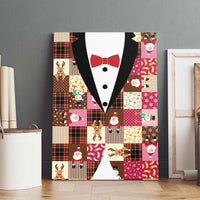 Christmas Patchwork Fake Tuxedo Canvas Wall Art Santa and Reindeer Pink Plaid Style - Wonder Print Shop