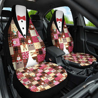 Christmas Patchwork Fake Tuxedo Car Seat Cover Santa and Reindeer Pink Plaid Style - Wonder Print Shop