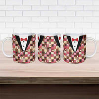 Christmas Patchwork Fake Tuxedo Ceramic Mug Santa and Reindeer Pink Plaid Style - Wonder Print Shop