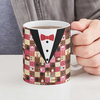 Christmas Patchwork Fake Tuxedo Ceramic Mug Santa and Reindeer Pink Plaid Style - Wonder Print Shop