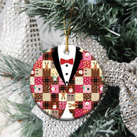 Christmas Patchwork Fake Tuxedo Ceramic Ornament Santa and Reindeer Pink Plaid Style - Wonder Print Shop