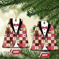 Christmas Patchwork Fake Tuxedo Ceramic Ornament Santa and Reindeer Pink Plaid Style - Wonder Print Shop