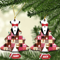 Christmas Patchwork Fake Tuxedo Ceramic Ornament Santa and Reindeer Pink Plaid Style - Wonder Print Shop