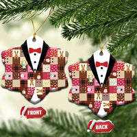 Christmas Patchwork Fake Tuxedo Ceramic Ornament Santa and Reindeer Pink Plaid Style - Wonder Print Shop