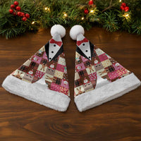Christmas Patchwork Fake Tuxedo Christmas Santa Hat Santa and Reindeer Pink Plaid Style - Wonder Print Shop