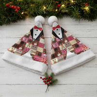 Christmas Patchwork Fake Tuxedo Christmas Santa Hat Santa and Reindeer Pink Plaid Style - Wonder Print Shop
