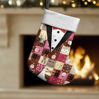 Christmas Patchwork Fake Tuxedo Christmas Stocking Santa and Reindeer Pink Plaid Style - Wonder Print Shop