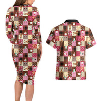 Christmas Patchwork Fake Tuxedo Couples Matching Long Sleeve Bodycon Dress and Hawaiian Shirt Santa and Reindeer Pink Plaid Style - Wonder Print Shop
