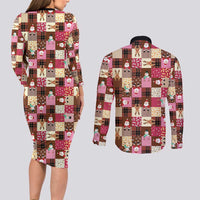 Christmas Patchwork Fake Tuxedo Couples Matching Long Sleeve Bodycon Dress and Long Sleeve Button Shirt Santa and Reindeer Pink Plaid Style - Wonder Print Shop