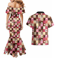 Christmas Patchwork Fake Tuxedo Couples Matching Mermaid Dress and Hawaiian Shirt Santa and Reindeer Pink Plaid Style - Wonder Print Shop