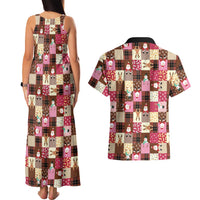 Christmas Patchwork Fake Tuxedo Couples Matching Tank Maxi Dress and Hawaiian Shirt Santa and Reindeer Pink Plaid Style - Wonder Print Shop