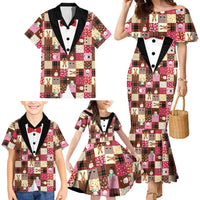 Christmas Patchwork Fake Tuxedo Family Matching Mermaid Dress and Hawaiian Shirt Santa and Reindeer Pink Plaid Style - Wonder Print Shop