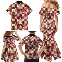 Christmas Patchwork Fake Tuxedo Family Matching Mermaid Dress and Hawaiian Shirt Santa and Reindeer Pink Plaid Style - Wonder Print Shop