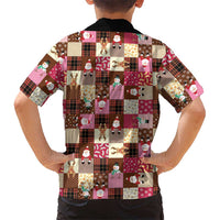 Christmas Patchwork Fake Tuxedo Family Matching Off Shoulder Short Dress and Hawaiian Shirt Santa and Reindeer Pink Plaid Style - Wonder Print Shop