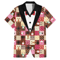 Christmas Patchwork Fake Tuxedo Family Matching Summer Maxi Dress and Hawaiian Shirt Santa and Reindeer Pink Plaid Style - Wonder Print Shop