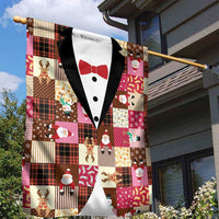 Christmas Patchwork Fake Tuxedo Garden Flag Santa and Reindeer Pink Plaid Style - Wonder Print Shop