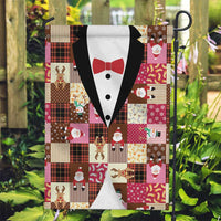 Christmas Patchwork Fake Tuxedo Garden Flag Santa and Reindeer Pink Plaid Style - Wonder Print Shop