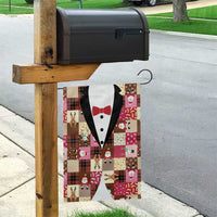 Christmas Patchwork Fake Tuxedo Garden Flag Santa and Reindeer Pink Plaid Style - Wonder Print Shop