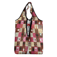 Christmas Patchwork Fake Tuxedo Grocery Bag Santa and Reindeer Pink Plaid Style - Wonder Print Shop