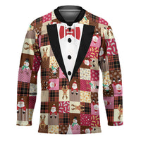 Christmas Patchwork Fake Tuxedo Hockey Jersey Santa and Reindeer Pink Plaid Style - Wonder Print Shop