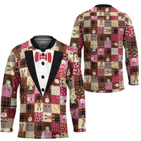 Christmas Patchwork Fake Tuxedo Hockey Jersey Santa and Reindeer Pink Plaid Style - Wonder Print Shop