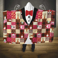 Christmas Patchwork Fake Tuxedo Hooded Blanket Santa and Reindeer Pink Plaid Style - Wonder Print Shop