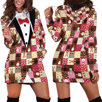 Christmas Patchwork Fake Tuxedo Hoodie Dress Santa and Reindeer Pink Plaid Style - Wonder Print Shop