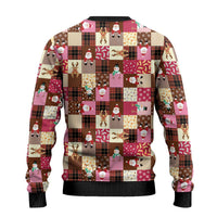Christmas Patchwork Fake Tuxedo Ugly Christmas Sweater Santa and Reindeer Pink Plaid Style - Wonder Print Shop