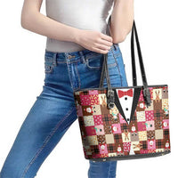 Christmas Patchwork Fake Tuxedo Leather Tote Bag Santa and Reindeer Pink Plaid Style - Wonder Print Shop