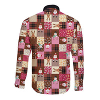 Christmas Patchwork Fake Tuxedo Long Sleeve Button Shirt Santa and Reindeer Pink Plaid Style - Wonder Print Shop