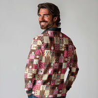 Christmas Patchwork Fake Tuxedo Long Sleeve Polo Shirt Santa and Reindeer Pink Plaid Style - Wonder Print Shop