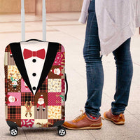 Christmas Patchwork Fake Tuxedo Luggage Cover Santa and Reindeer Pink Plaid Style - Wonder Print Shop