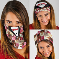 Christmas Patchwork Fake Tuxedo Neck Gaiter Santa and Reindeer Pink Plaid Style - Wonder Print Shop