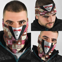 Christmas Patchwork Fake Tuxedo Neck Gaiter Santa and Reindeer Pink Plaid Style - Wonder Print Shop